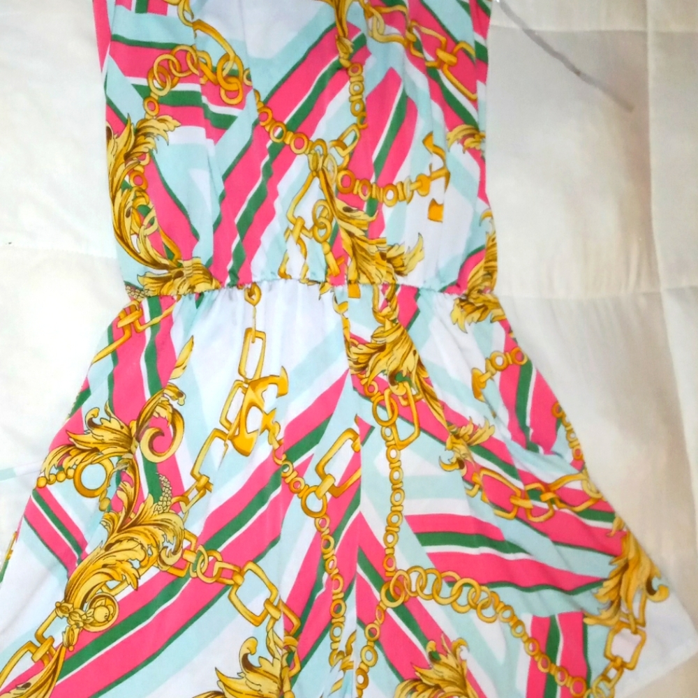 Romper chained ribbon stripes sz M Zulilly